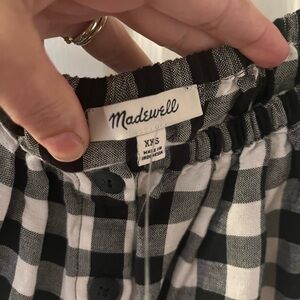 Madewell Black and White Checkered off the shoulder / rouched shirt